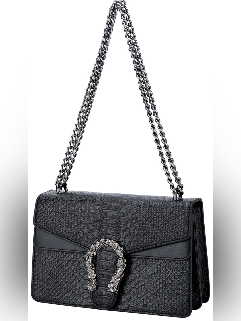 Black Textured Shoulder Bag with Decorative Metal Buckle NWOT - Picture 8 of 13